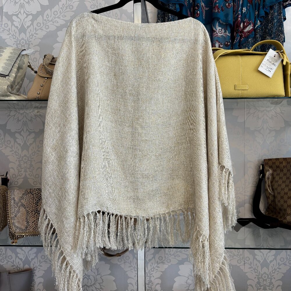 Brunello Cucinelli Sparkly Cream Knit Poncho - One Size